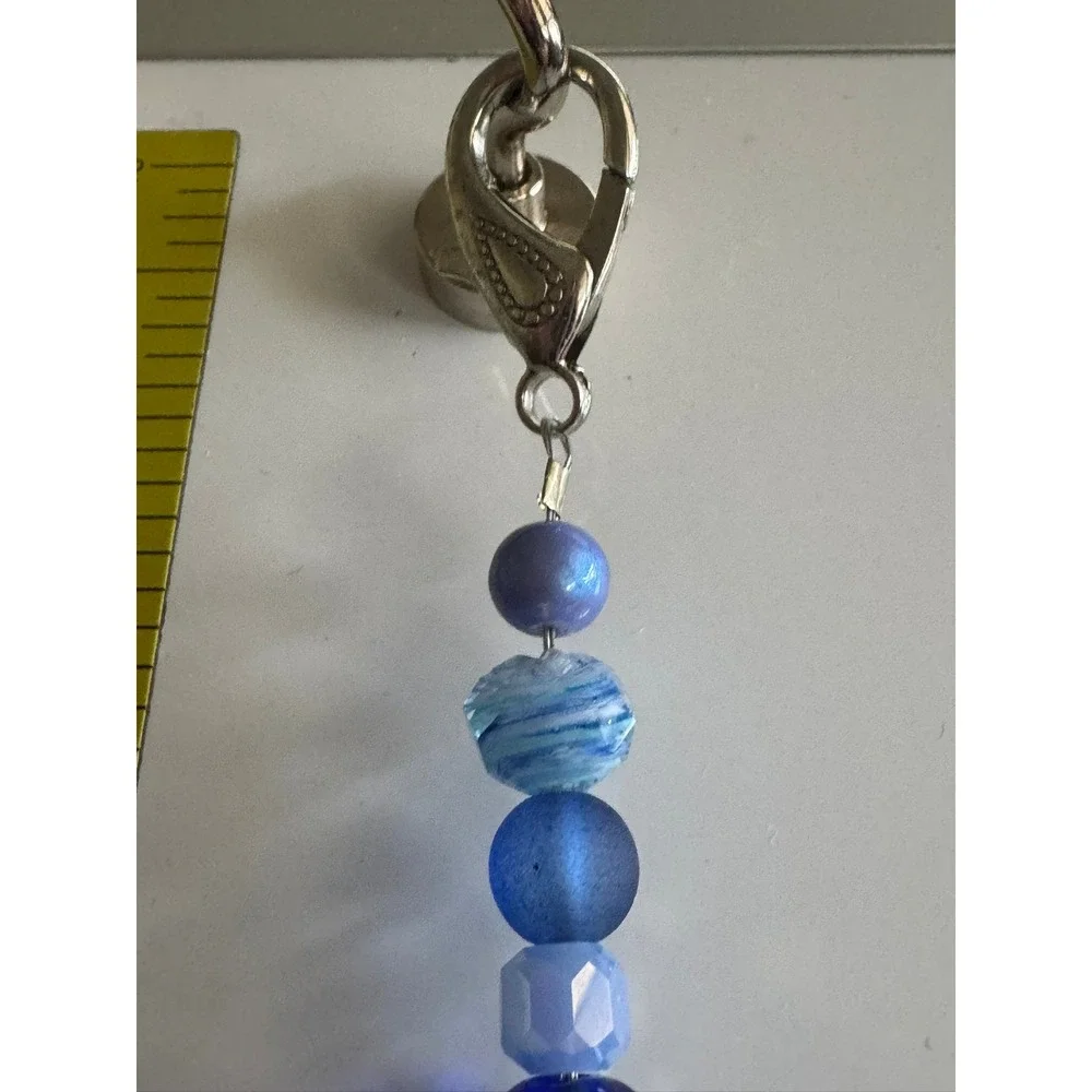 Blue Beaded Cross Keychain Bag Charm Silver Tone‎ Religious Spiritual Accessory